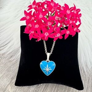 🩵💙 Brighton AMORE SHADES Enamel Blue Crystal Heart Silver Adjustable Necklace